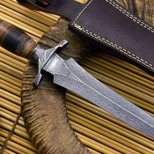 Couteau à lame fixe en acier Damas fait main, 30 cm, manche en corne de cerf avec étui en cuir, pour camping, survie, chasse, tranchant comme un rasoir, DIY - Product Image 6