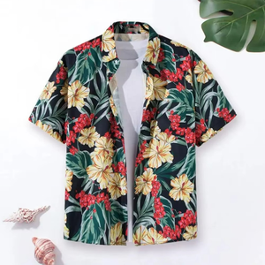 เสื้อเชิ้ตฮาวายลายดอกไม้สไตล์วินเทจสำหรับผู้ชาย ผ้ากำมะหยี่ แขนสั้น ติดกระดุม เหมาะสำหรับฤดูร้อน - Product Image 6
