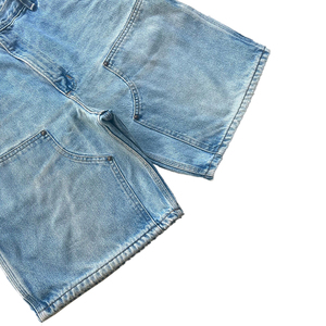 Shorts en jean délavé et vieilli pour homme, style streetwear, coupe droite, effet soleil, broderie personnalisée, fermeture éclair, tricot uni - Product Image 4