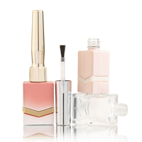 Flacon vide en verre pour vernis à ongles 12 ml, dégradé rose et blanc, bord doré, avec pinceau et capuchon, pour nail art fantaisie