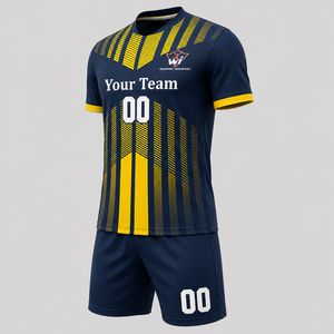 Premium Navy Yellow 100% Polyester Football Jersey Set Moisture-Wicking Breathable Soccer Team Uniform Shorts for <b>Men</b> Customized - Product Image 4