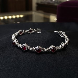 Vintage 925 Sterling Silver Garnet <b>Bracelet</b> | Round <b>Red</b> Gemstones, Elegant Classic Jewelry Women's Everyday Wear Jewelry - Product Image 6