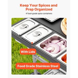 Carrello per Barbecue da Esterno con Piano di Lavoro Mobile 36,4 x 23,4 x 1 Pollici, 4 Contenitori per Spezie, Tavolo per Grigliate all'Aperto - Product Image 5