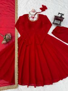 TENNECY Vestido de Novia Casual Largo hasta el Suelo de Georgette Sintética para Mujer, Conjunto Kurta Elástico de Secado Rápido, Sin Arrugas, Materiales Reciclados - Product Image 6