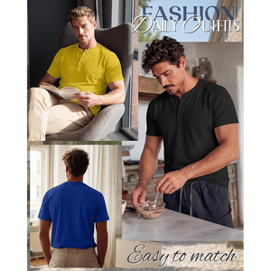 เสื้อยืดแขนสั้นผู้ชาย คอวี ทรงปกติ ผ้าถัก สีพื้น สไตล์ลำลอง - Product Image 3