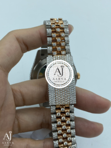 Montre mécanique bicolore sertie de diamants, bracelet en acier inoxydable de 20 mm, cadran analogique, affichage de la date, montre-bracelet de luxe pour femme - Product Image 5