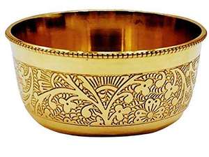 Bol en laiton pur gravé de motifs floraux pour Pooja Prasad, grand bol en laiton pour servir les desserts, idéal pour le Mandir, la maison et la cuisine, un objet traditionnel. - Product Image 2