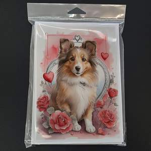 Whimsical Sheltie Valentine Roses A7 Tamaño 5x7 Tarjetas de notas en blanco Paquete de 8 con sobres Tarjetas de felicitación - Product Image 3