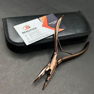 Pince à extensions capillaires plasma professionnelle personnalisable à 2 trous, or rose, en acier inoxydable de qualité chirurgicale, écologique - Product Image 3