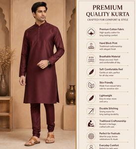 <b>Men</b> Maroon Silk <b>Kurta</b> Pajama Set Mandarin Collar Ethnic Party Wear Shirt Wholesale Traditional Festive Tunic Top Custom - Product Image 2