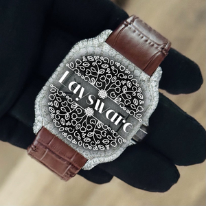 Customized Men's Hip Hop <b>Watch</b> Stainless Steel Cut Moissanite Diamond Unique Analog Glass Fashionable Leather Belt <b>Watch</b> - Product Image 4