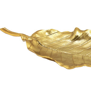 Plateau de service classique en aluminium moulé, plaqué nickel doré brillant, en forme de feuille, fait main, personnalisé - Product Image 1