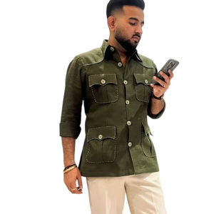 Camisa Casual para Hombre, Estilo Caza, Confeccionada con Tela de Lino 100% Premium, Ecológica, Transpirable y Cómoda para Usar Todo el Día en Verano - Product Image 1