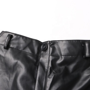 <b>Men's</b> High Waist PU Leather Cargo Pants With Multiple Pockets Workwear Style Elastic Waist <b>Black</b> Color - Product Image 5