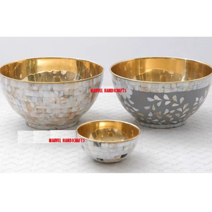 Juego de Tazones de Metal Hechos a Mano de Lujo con Incrustaciones de Madreperla, Interior Dorado, Vajilla Decorativa para Mesa de Comedor y Hogar - Product Image 2