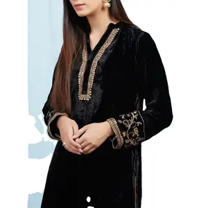 פקיסטנית שחור יפה קמיז kameez לוואר kurti ארוך שמלת שמלת קטיפת חתונה ללבוש מסיבת שמלת anarkali סארי וקורטה