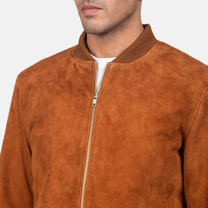 OEM Custom Blain Brown <b>Suede</b> Bomber <b>Jacket</b> <b>Men's</b> Winter Waterproof Genuine Leather Stand Collar Streetwear Cotton Lining 100% - Product Image 3