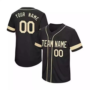 Camiseta de Béisbol Negra Personalizada con Detalles Dorados, Cuello en V, Manga Corta, Uniforme Transpirable de Poliéster para Equipos de Adultos - Product Image 1