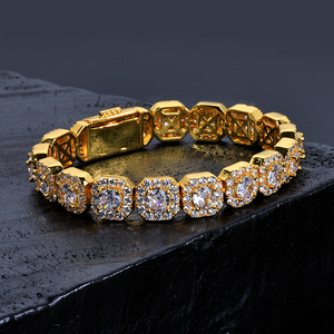Bracelet tennis floral en argent 925 et moissanite pour homme, maillons halo ronds, bijou de luxe glacé, cadeau pour homme - Product Image 1
