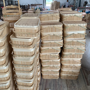 Handcrafted Natural Rattan <b>Decorative</b> <b>Storage</b> Box Organizer with Lid Wooden Frame Set 2 Nesting <b>Boxes</b> from Vietnam - Product Image 5