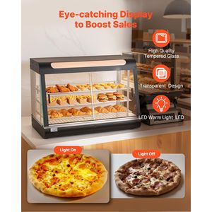 Espositore Riscaldato Commerciale a 3 Livelli con Luce LED 1400W, Vano Superiore, Ripiani Regolabili, Controllo Manuale della Temperatura 86-185°F - Product Image 4