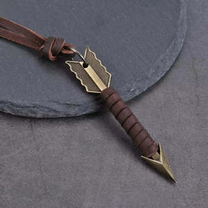 Vintage Alloy Gold Wrapped <b>Arrow</b> Pendant <b>Necklace</b> with Adjustable Pure Leather Cord for Men - Product Image 6
