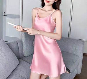 Camisón de Satén Liso sin Mangas hasta la Rodilla para Mujer con Ribete de Encaje - Pijama Casual de Otoño/Primavera/Verano - Product Image 6