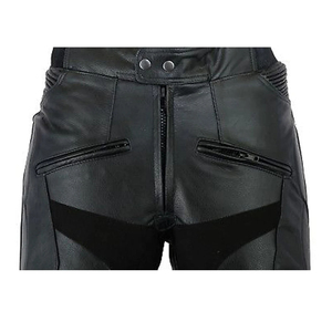 Men's <b>Black</b> Leather Lightweight Breathable Moto Biker <b>Pants</b> Mid Waist Straight Fit Knee Protection Zipper Fly Winter Style 2027 - Product Image 4