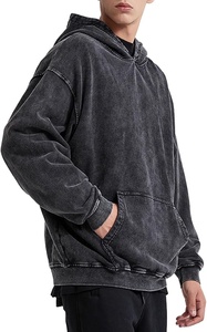 Sweat à capuche vintage délavé pour homme, coupe oversize, streetwear, pull en coton épais, coupe carrée, gris anthracite, effet rétro - Product Image 4