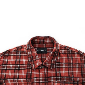 Camisa de Franela para Hombre, Fabricada a Medida, con Tela Teñida en Hilo, Algodón Cepillado, Manga Larga, Diseño a Cuadros Rojo y Negro - Product Image 5