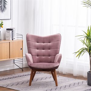 Fauteuil d'appoint contemporain Leiria en velours soyeux capitonné avec ottoman en mauve pour salon - Product Image 4