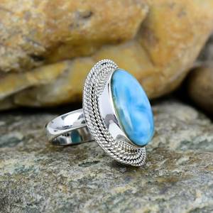 Anillo de Plata Larimar, Anillo de Plata de Ley 925, Plata de Ley 925 Sólida - Product Image 4