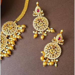 Lakshmi Devi Women's Anniversary Gold Plated Alloy Short Necklace and Earring Jewelry Set - Product Image 2