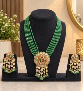 TISHYA DIAMOND Gold Plated Copper Alloy Necklace Earring <b>Set</b> Ruby Brilliant Cut Imitation <b>Pearl</b> Tassel Ethnic Wedding <b>Jewelry</b> - Product Image 1