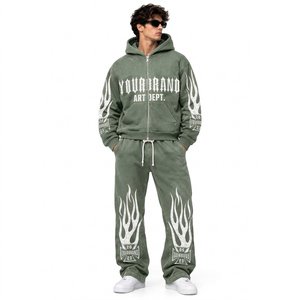 Ensemble de survêtement en molleton de coton imprimé grammage lourd personnalisé pour homme, avec sweat à capuche graphique oversize et pantalon de jogging, motif encre - Product Image 3