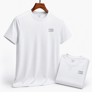 T-shirt de performance blanc à manches courtes pour homme, séchage rapide, col rond, coupe classique, décontracté, avec logo imprimé sur le devant - Product Image 2