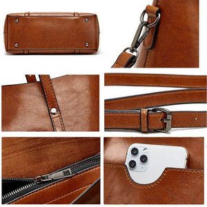 Wholesale Handmade Customized Genuine Leather Water Resistant <b>Tote</b> <b>Bag</b> Fashion Zipper Shoulder Handbag Large Capacity - Product Image 3