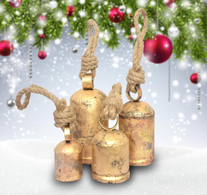 Juego de 4 Campanas de Metal Vintage, Campanas Rústicas de Latón Hechas a Mano con Cuerda, Campanas Navideñas para Decoración del Hogar - Product Image 4