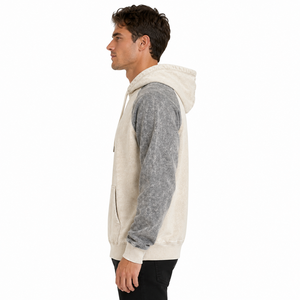 Sweat à capuche pour homme en molleton 100% coton respirant, avec empiècements bicolores aux manches, effet délavé, vente en gros OEM ODM - Product Image 2