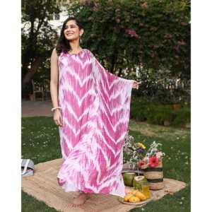 Ensemble Kaftan Bohème Longue Taille Naturelle Respirant pour Femme en Chiffon Rose Printanier Taille XS - Product Image 2