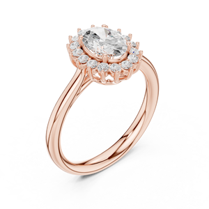 Bague de fiançailles en or rose avec halo de diamants ovales pour femme, bijoux de mariage élégants - Product Image 3