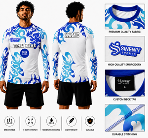 SINEWY SPORTS Men's Full Sleeve Rash Guard Sublimation Printed Blue <b>Flame</b> Design Quick Dry Spandex Polyester Fitness <b>Shirt</b> - Product Image 1