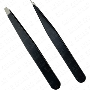 4PCS Stainless Steel Eyebrow Tweezers Set Custom Colors with PU Leather Pouch Slant Pointed Angled Tip OEM - Product Image 6
