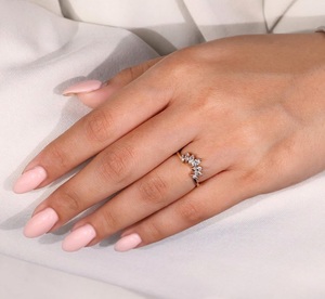 14K Pure Gold 0.46ctw Luxury Marquise Diamond Wedding Band Real Lab Grown Diamond Unique Curved Crown <b>Ring</b> Bridal <b>Stacking</b> <b>Ring</b> - Product Image 4