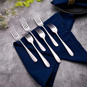 MiniGlow Silver Miniature Metal Dessert <b>Forks</b> Small Stainless Steel Handle with Wood for Dining Fruit Camping Tableware Set of 6 - Product Image 1