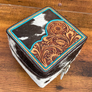 New Arrival Multi-function Hand Tooled <b>Leather</b> <b>Travel</b> <b>Jewelry</b> <b>Case</b> Cowhide Square <b>Jewelry</b> Box for Necklace Gift Earrings Rings - Product Image 2