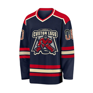Jersey de Hockey sobre Hielo Personalizado para Hombre, Manga Larga, Azul Marino, Rojo y Blanco, Logotipo Sublimado en la Parte Delantera, Poliéster que Absorbe la Humedad, Corte Regular, Invierno - Product Image 2