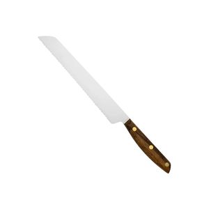 Cuchillos para pan con mango de madera marrón, hoja dentada plateada, agarre de tres remaches, cortador largo para pan crujiente y pan de sándwich - Product Image 3