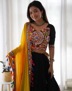 TENNYC Choli pour femme en faux georgette, avec broderie à points de chaînette, miroir original, réversible, infroissable, séchage rapide, longueur cheville, pour soirée - Product Image 3
