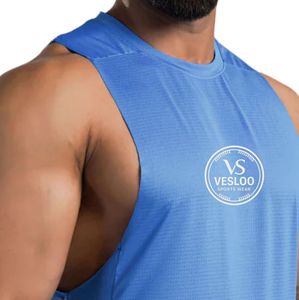 Camiseta sin mangas azul eléctrico con efecto lifting para levantamiento de pesas, gimnasio, entrenamiento, fitness, transpirable, atlética, ropa deportiva sin mangas - Product Image 6
